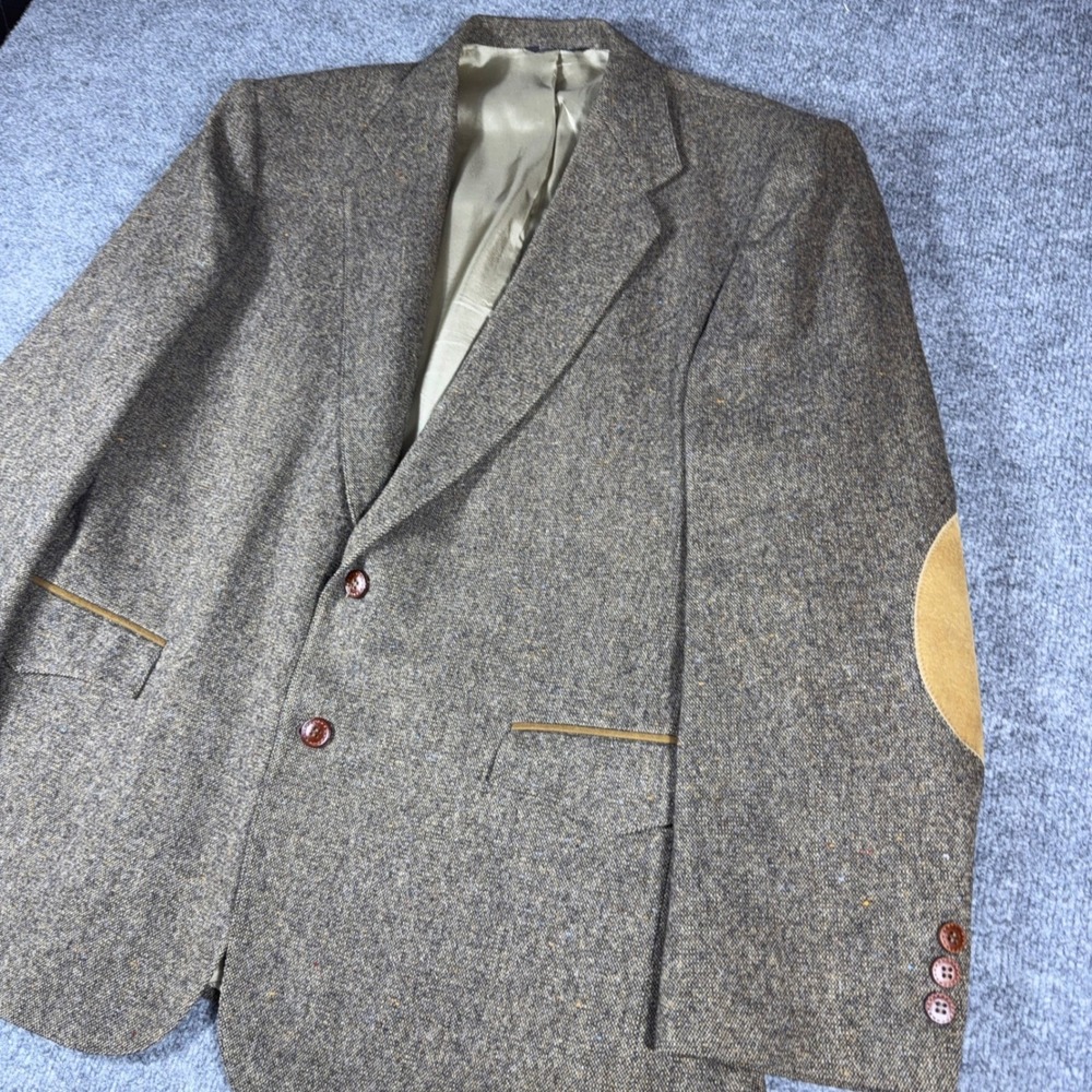Saddle Creek Mens Vintage Tweed Blazer Brown Wool Suede Elbow Patches USA Made